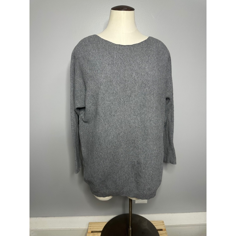 LOLA Made in Italy Grey Ribbed Knit Boat Neck Oversized Pullover Sweater